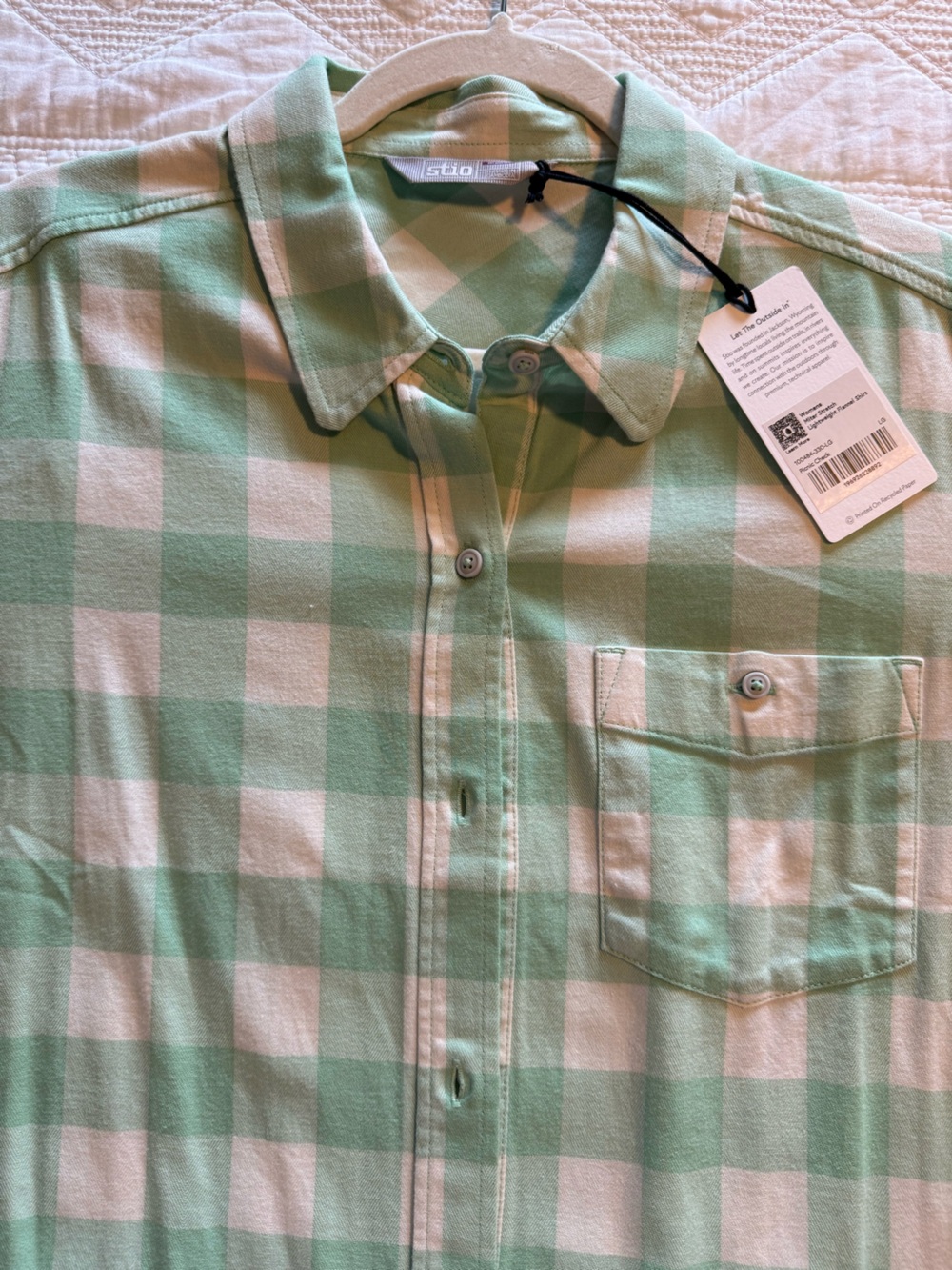 Stio Women's Mint and White Checked Button-Down Shirt